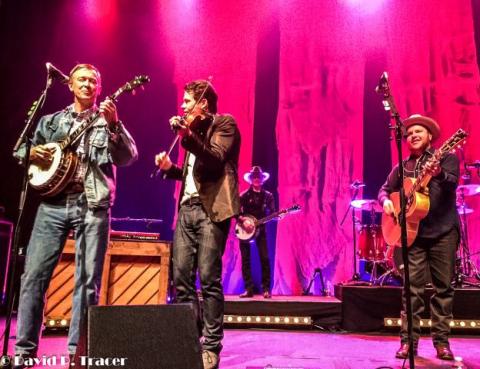 Governor Hickenlooper, Ketch Secor, Kevin Hayes, Critter Fuqua, Paramount Theater, Denver. Old Crow Medicine Show 50 Years of Blonde On Blonde